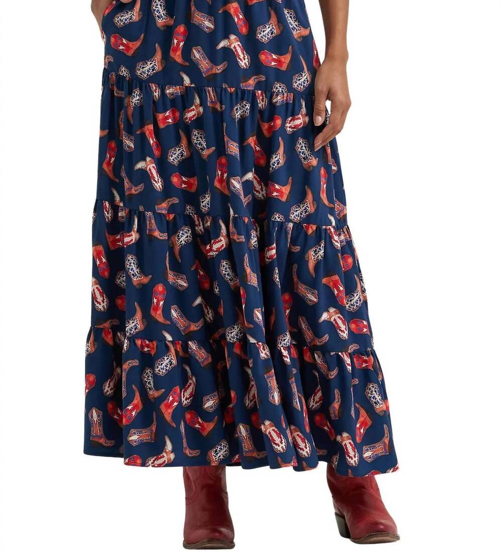 NEW WRANGLER patriotic boots maxi skirt in navy